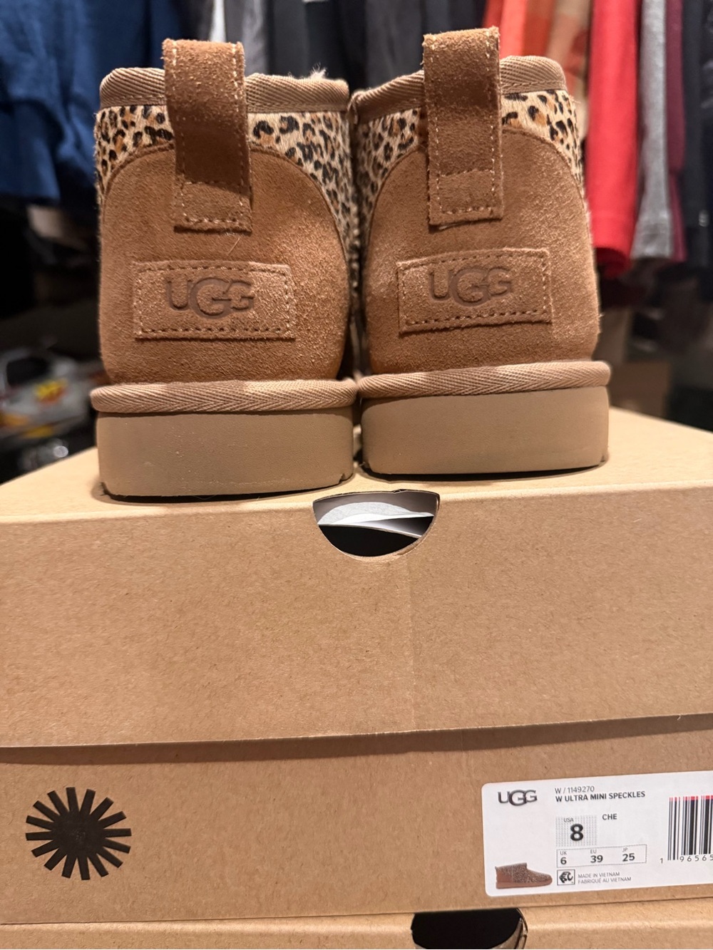 UGG Leopard Print Mini Boot in Tan and Brown - Picture 3 of 4